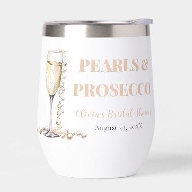 Elegant Gold Pearls and Prosecco Bridal Shower Thermal Wine Tumbler