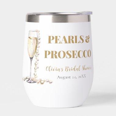 Elegant Gold Pearls and Prosecco Bridal Shower Thermal Wine Tumbler