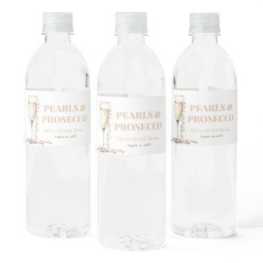 Elegant Gold Pearls and Prosecco  Water Bottle Label