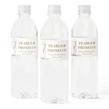 Elegant Gold Pearls and Prosecco  Water Bottle Label
