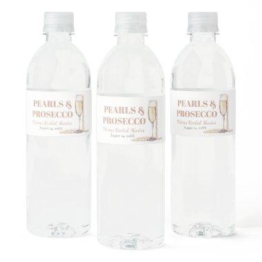 Elegant Gold Pearls and Prosecco  Water Bottle Label