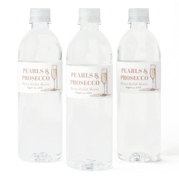 Elegant Gold Pearls and Prosecco  Water Bottle Label