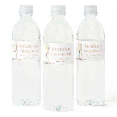 Elegant Gold Pearls and Prosecco  Water Bottle Label