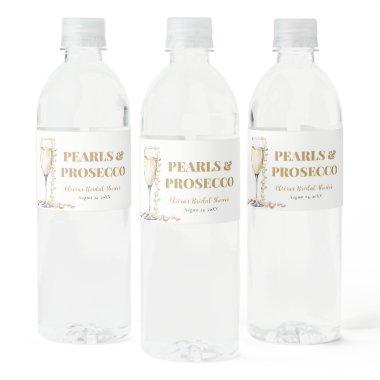 Elegant Gold Pearls and Prosecco  Water Bottle Label
