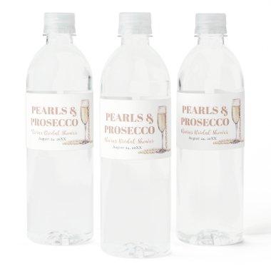 Elegant Gold Pearls and Prosecco  Water Bottle Label