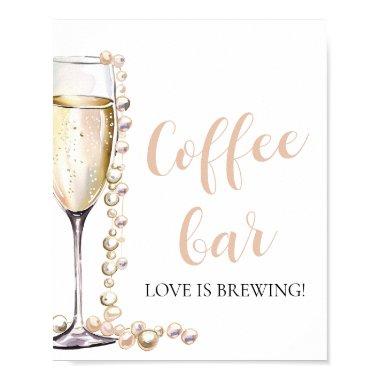 Elegant Gold Pearls and Prosecco Coffee Bar Sign