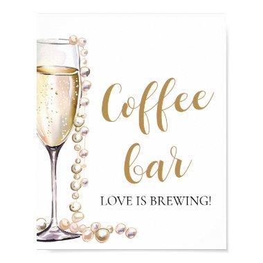 Elegant Gold Pearls and Prosecco Coffee Bar Sign