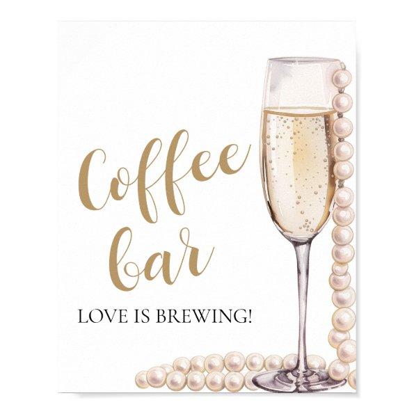 Elegant Gold Pearls and Prosecco Coffee Bar Sign