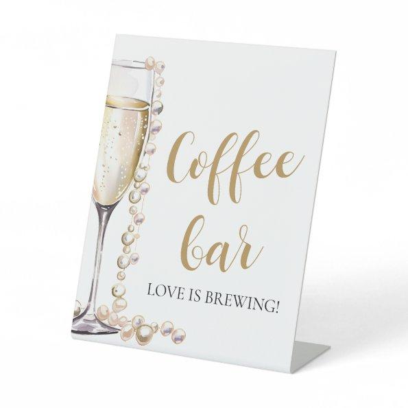 Elegant Gold Pearls and Prosecco Coffee Bar Sign