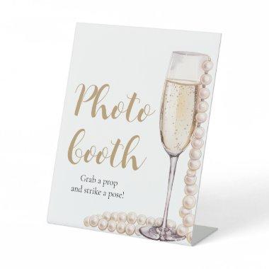 Elegant Gold Pearls and Prosecco Photo Booth Sign