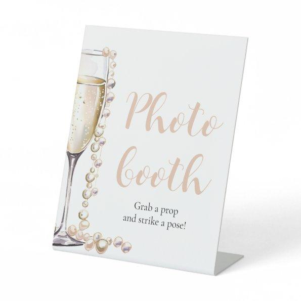 Elegant Gold Pearls and Prosecco Photo Booth Sign