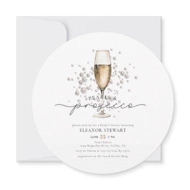 Elegant Gold Pearls & Prosecco Bridal Shower Invitations