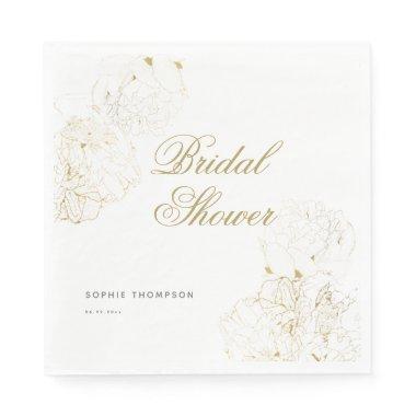Elegant Gold Peonies Floral Sketch Bridal Shower Napkins
