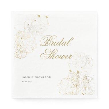 Elegant Gold Peonies Floral Sketch  Napkins