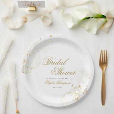 Elegant Gold Peonies Floral Sketch  Paper Plates
