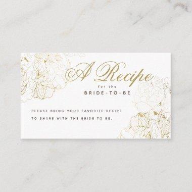 Elegant Gold Peonies Sketch Bridal Shower Recipe Enclosure Invitations