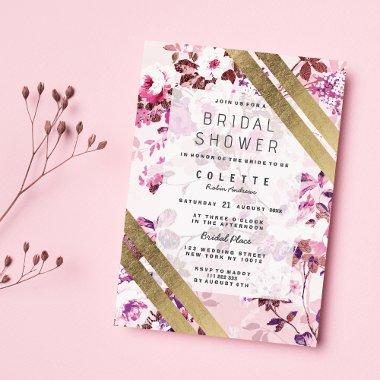 Elegant Gold Pink Floral Striped