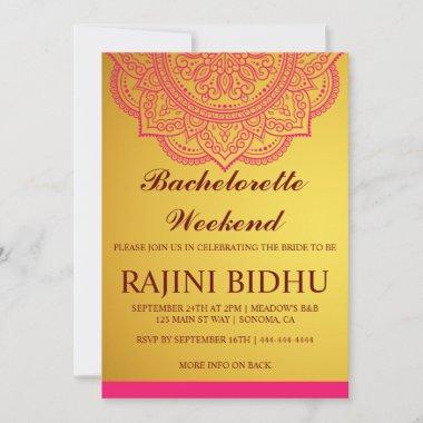 Elegant Gold Pink Paisley Bachelorette Weekend Inv Invitations