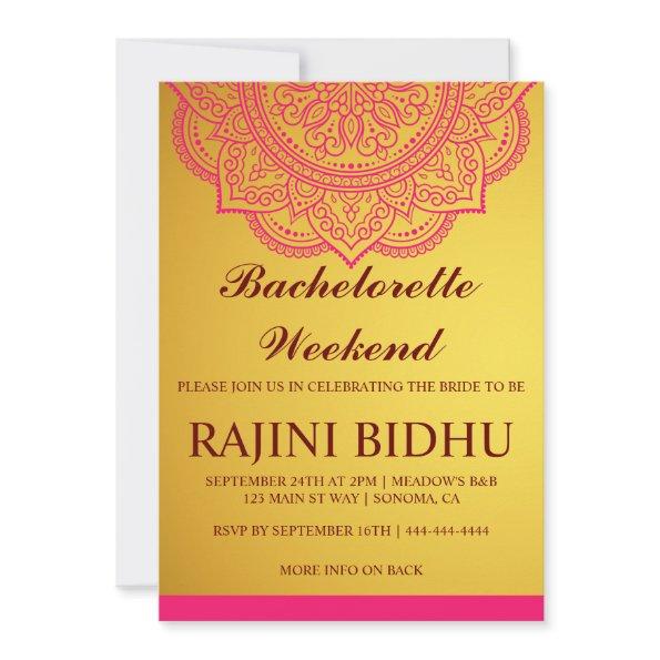 Elegant Gold Pink Paisley Bachelorette Weekend Inv