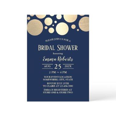 Elegant Gold Polka Dot Navy Blue Bridal Shower Invitations