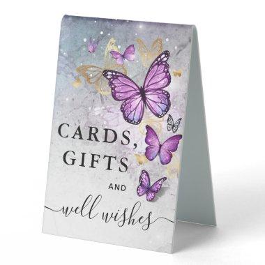 Elegant Gold Purple Butterfly Invitations and Gifts Table Tent Sign