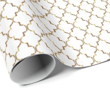 Elegant Gold Quatrefoil Pattern on White Wrapping Paper