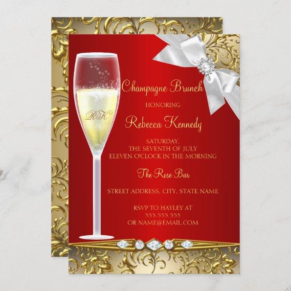 Elegant Gold Red White Champagne Brunch Invitations
