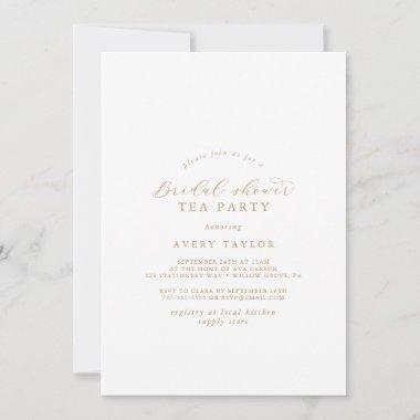 Elegant Gold Script Bridal Shower Tea Party Invitations