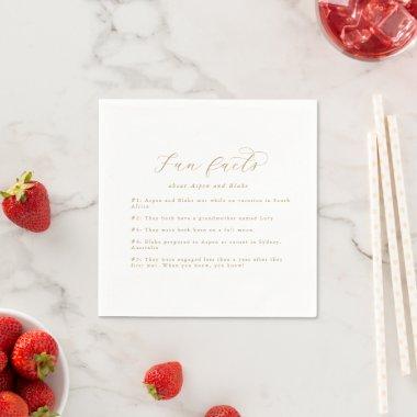 Elegant Gold Script Fun Facts Wedding Napkins