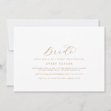 Elegant Gold Script Horizontal Bride Bridal Shower Invitations