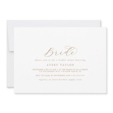 Elegant Gold Script Horizontal Bride Bridal Shower Invitations