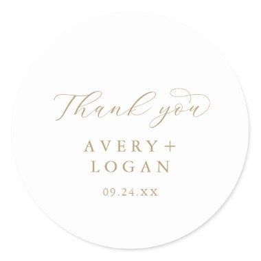 Elegant Gold Script Thank You Wedding Favor Classic Round Sticker