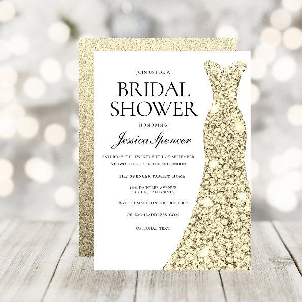 Elegant Gold Sparkle Dress Bridal Shower Invite