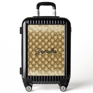 Elegant gold sparkly glitter monogram luggage