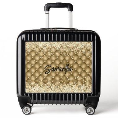 Elegant gold sparkly glitter monogram luggage