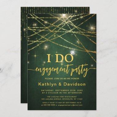 Elegant Gold String Lights I DO Engagement Party  Invitations