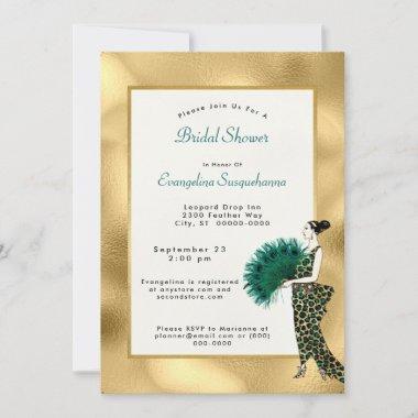 Elegant Gold Teal Art Deco Bridal Shower Invitations