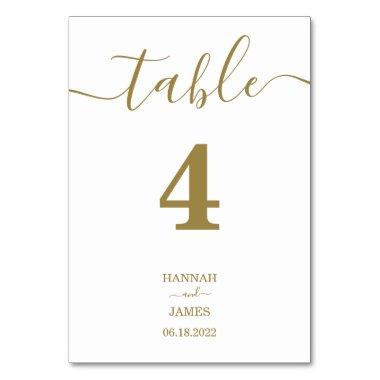 Elegant Gold Typography Calligraphy Wedding Table Number