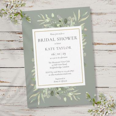 Elegant Gold Watercolor Greenery Bridal Shower Invitations