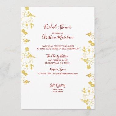 Elegant Gold & White Cherry Blossom Bridal Shower Invitations