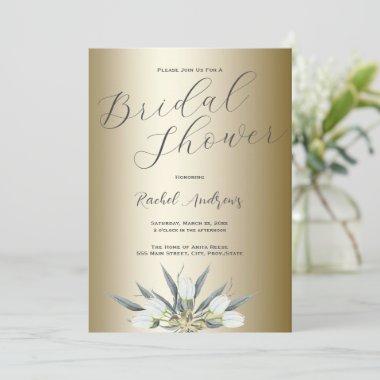 Elegant Gold, White Tulips, Bridal Shower Invitations