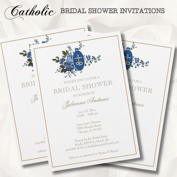 Elegant Golden Catholic  Blue Flowers