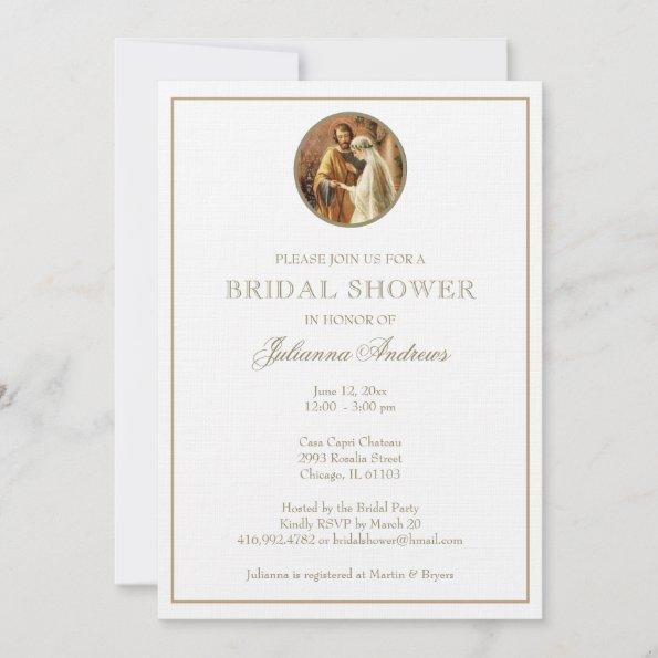 Elegant Golden Catholic Bridal Shower Mary Joseph Invitations