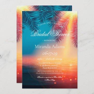Elegant Golden Lights Tropical Beach Bridal Shower Invitations