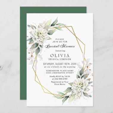 Elegant Golden Watercolor Greenery Bridal Shower Invitations