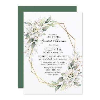 Elegant Golden Watercolor Greenery Bridal Shower Invitations