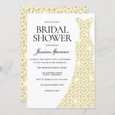 Elegant Golden Wedding Dress Bridal Shower Invitations