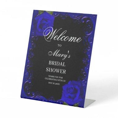 Elegant Goth Blue Roses  welcome Pedestal Sign