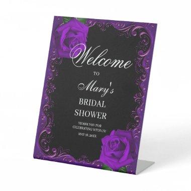 Elegant Goth Purple Roses  welcome Pedestal Sign