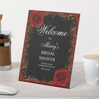 Elegant Goth Red Roses  welcome Pedestal Sign